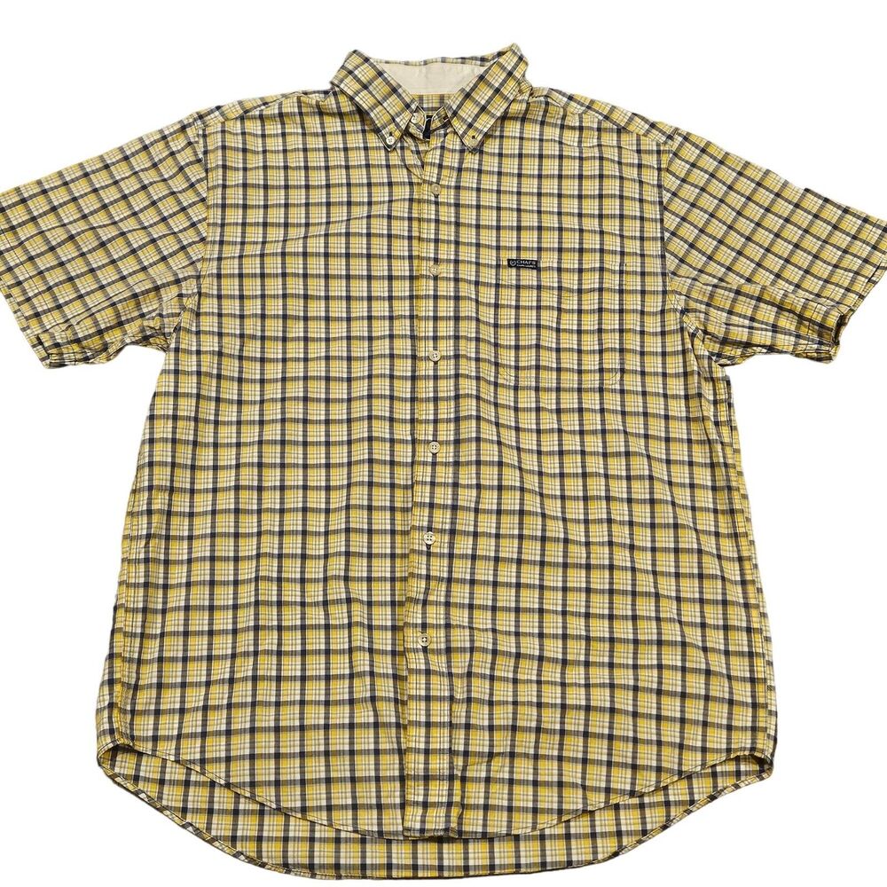 Chaps Ralph Lauren Men's Yellow Plaid Short Sleeve Button Down Shirt Size Large